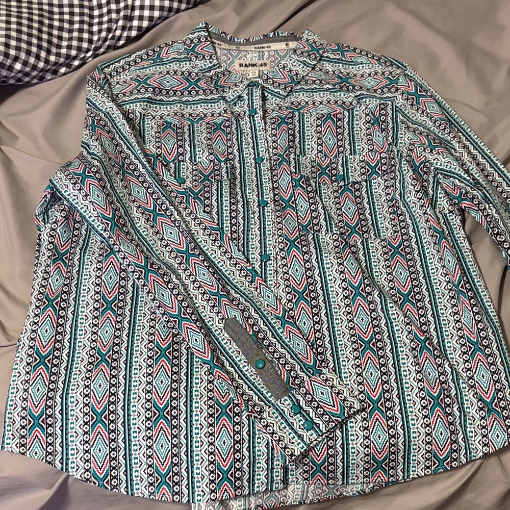 Rank 45 Geometric Pattern Shirt in Blue and Red